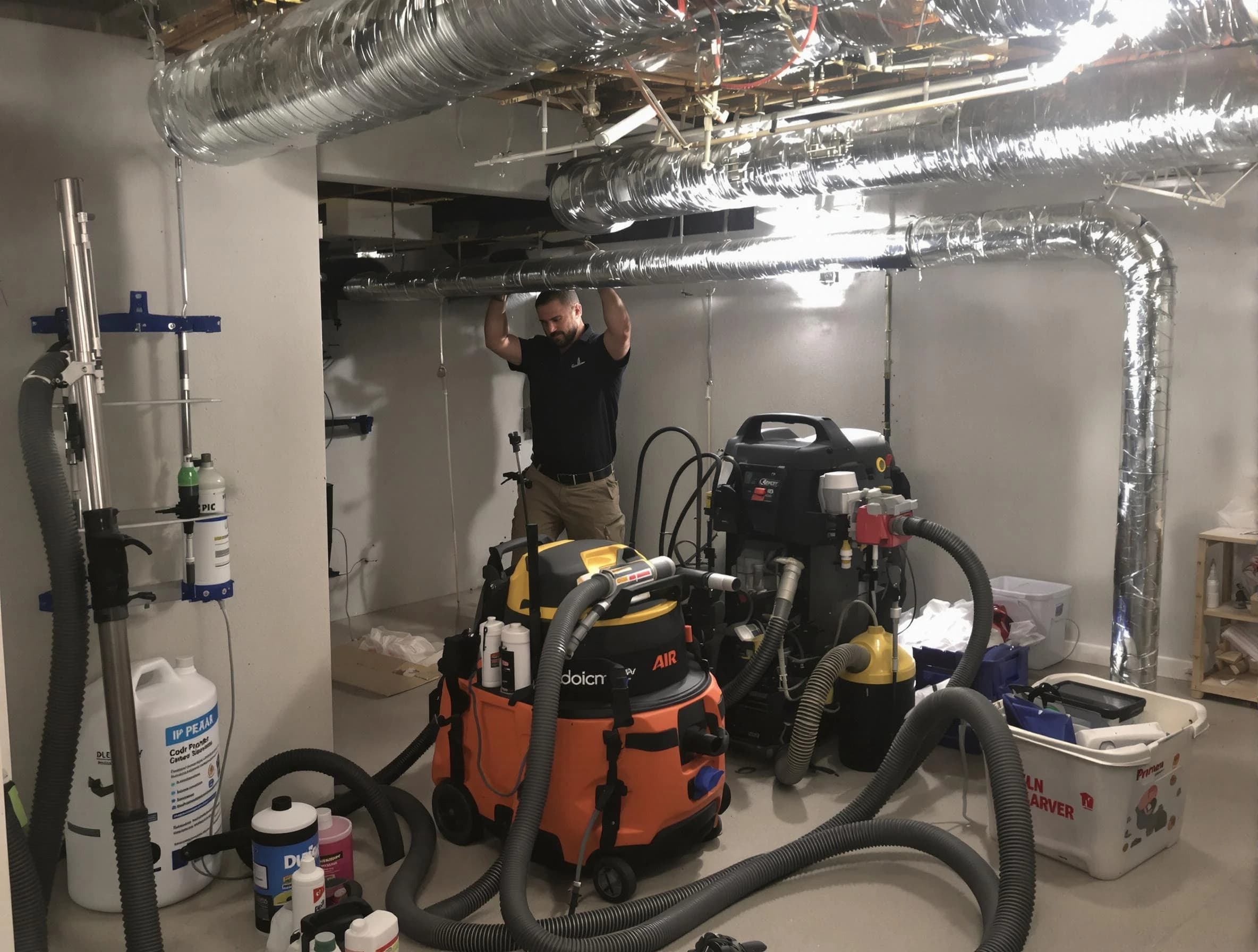 South Valley Air Duct Cleaning specialist performing professional mold removal from air ducts using safety equipment in South Valley