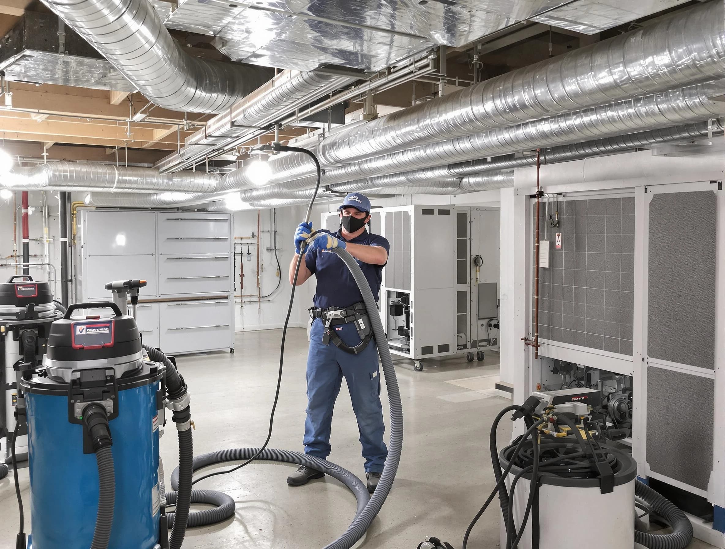 South Valley Air Duct Cleaning specialist performing thorough central air duct cleaning for improved system efficiency in South Valley