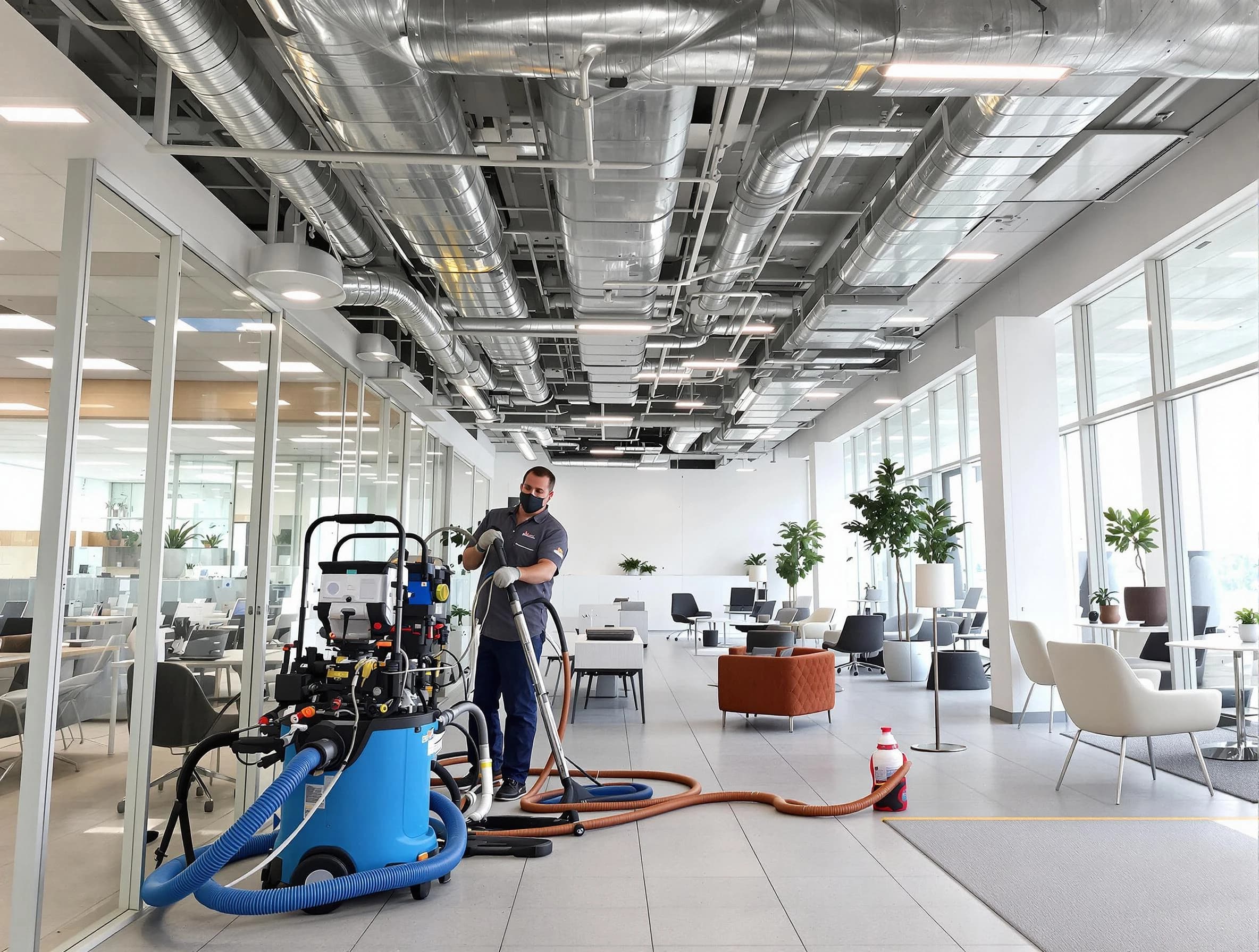 South Valley Air Duct Cleaning team conducting comprehensive commercial duct cleaning at a business location in South Valley