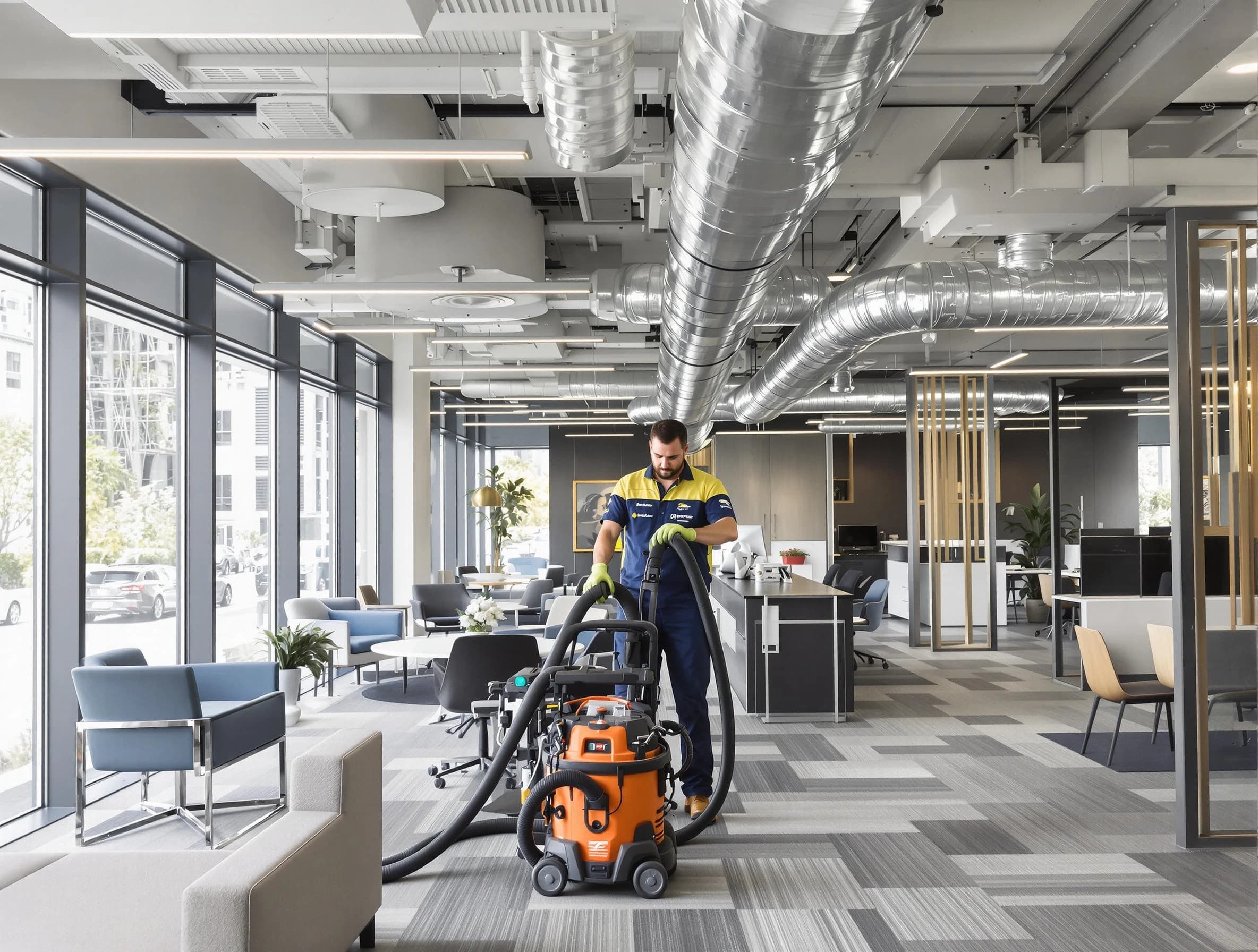 South Valley Air Duct Cleaning team performing thorough commercial duct cleaning at a South Valley business center