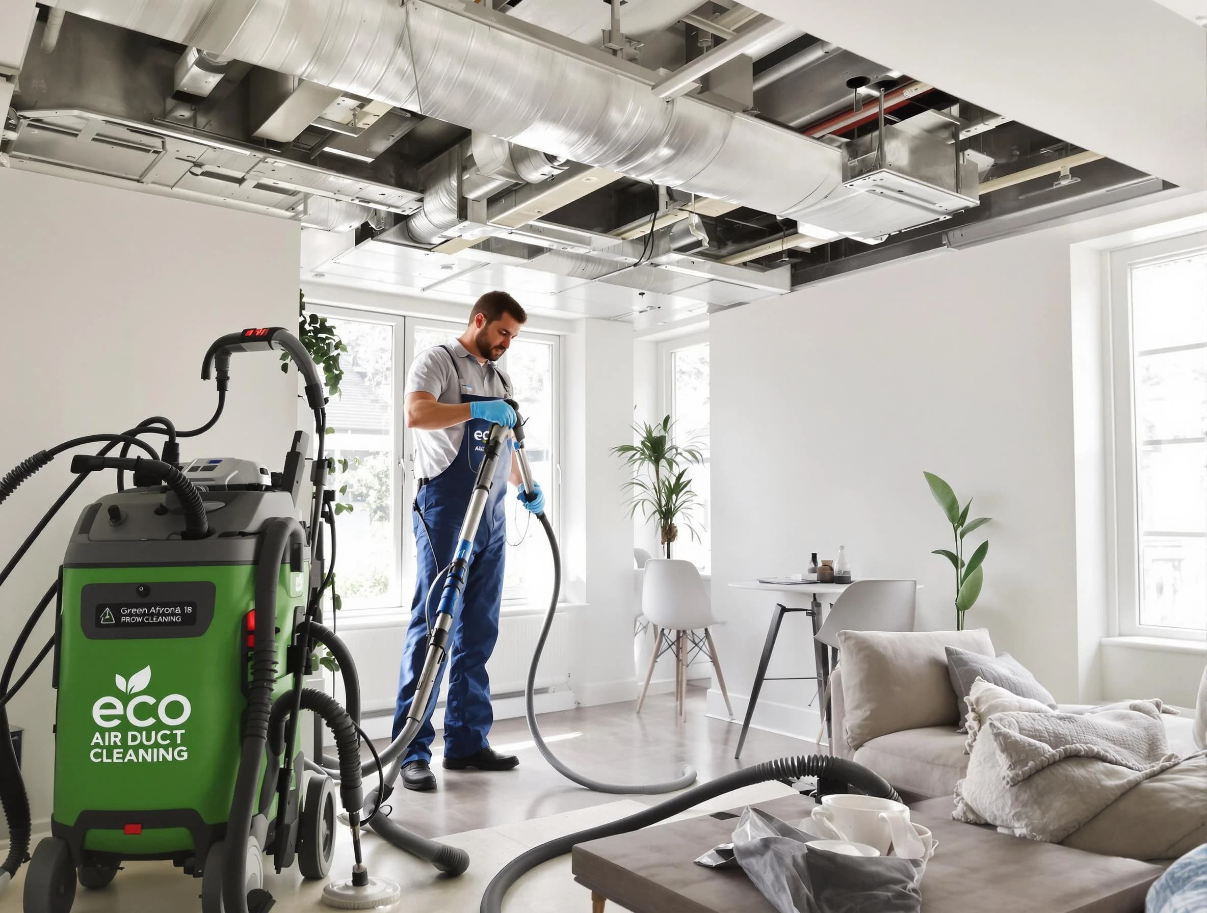 South Valley Air Duct Cleaning technician performing eco-friendly duct cleaning using sustainable methods in South Valley