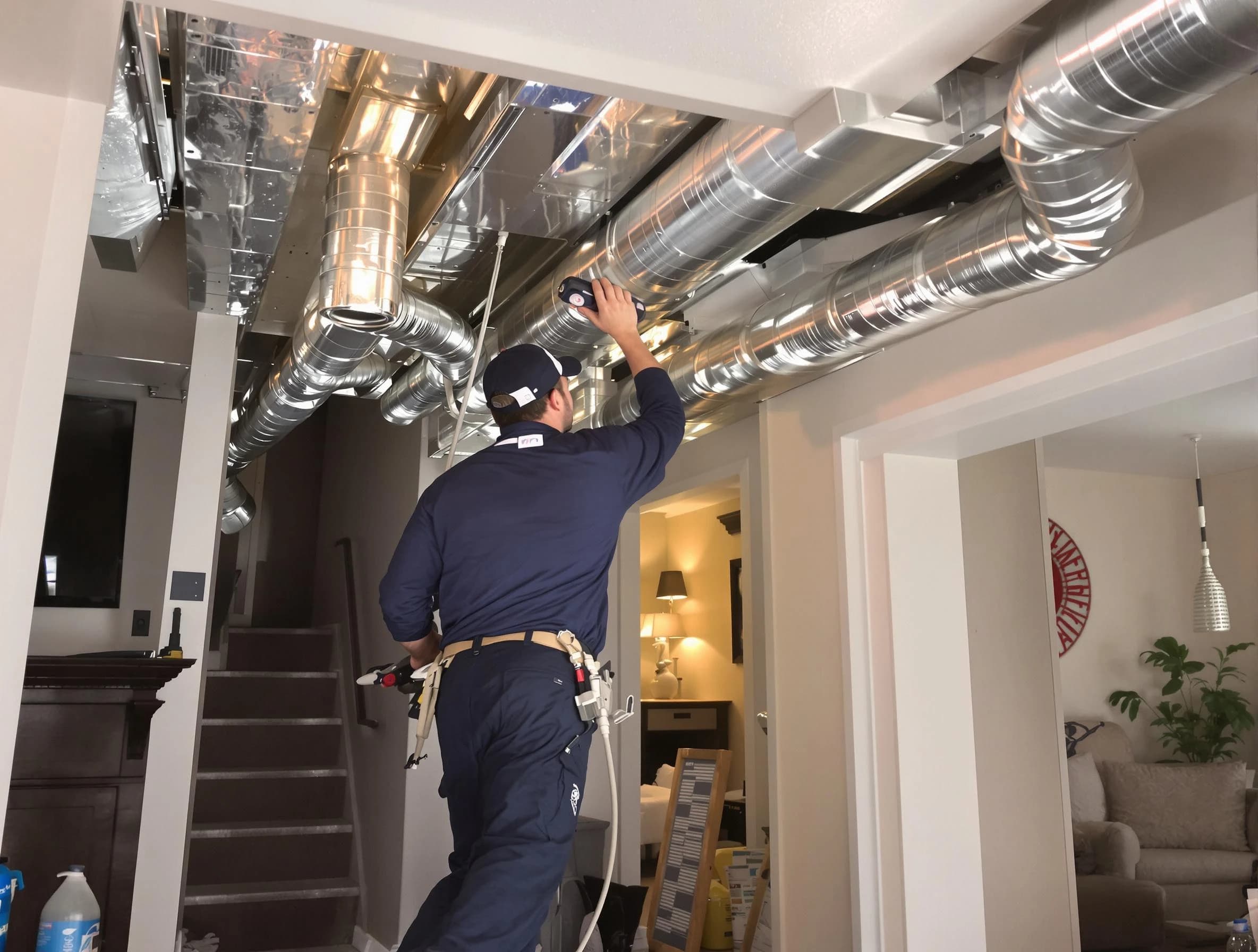 South Valley Air Duct Cleaning expert performing specialized duct cleaning in a mobile home in South Valley