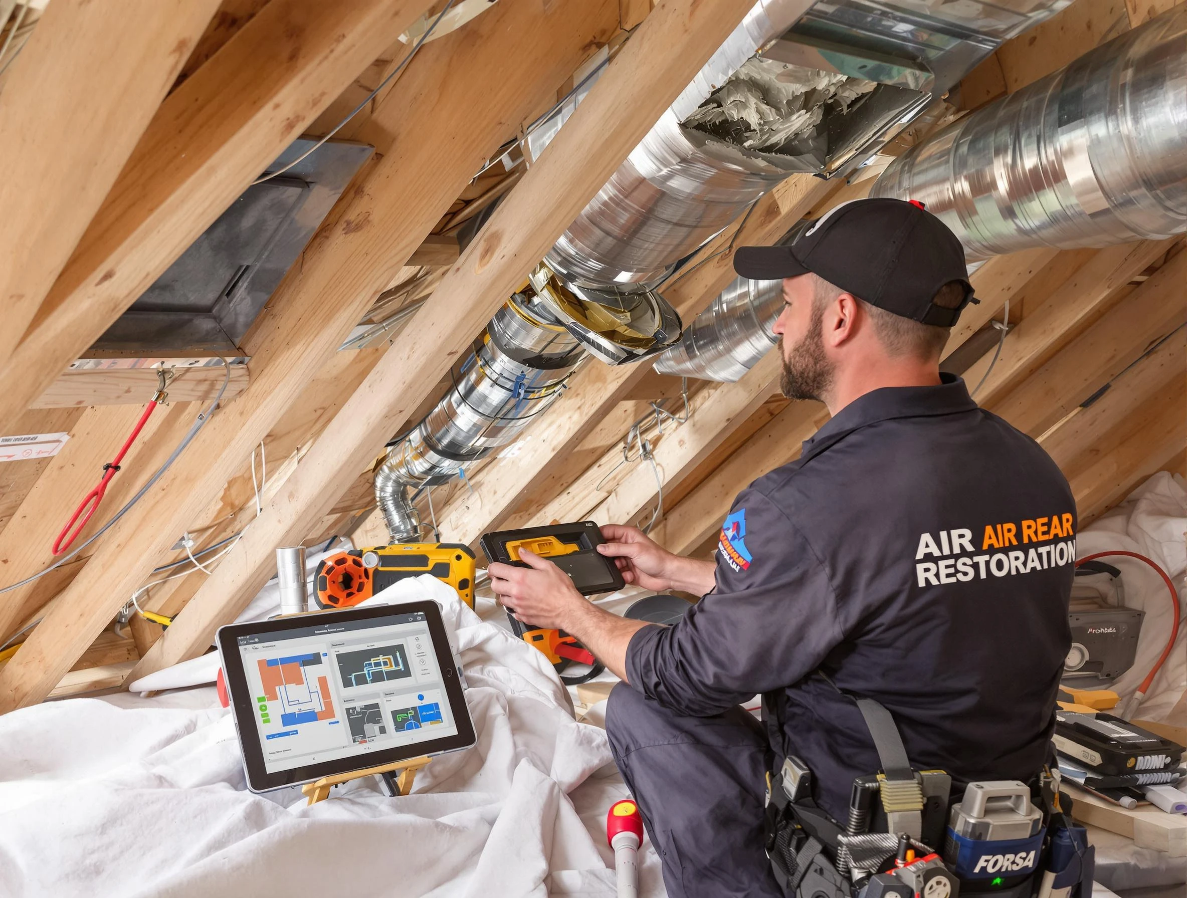 South Valley Air Duct Cleaning technician performing precise duct repair work in South Valley