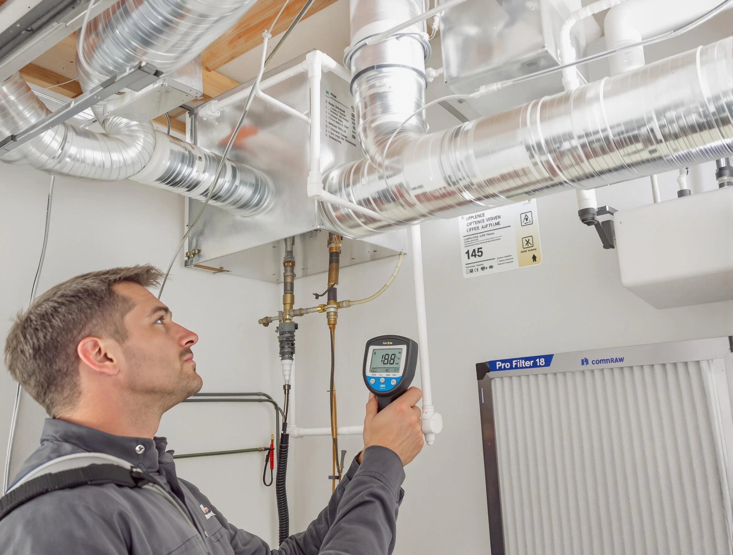 South Valley Air Duct Cleaning expert conducting detailed filter system inspection using diagnostic tools in South Valley